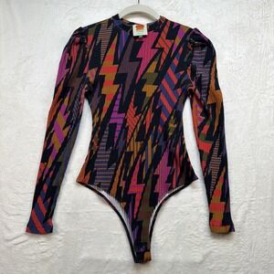 Farm Rio Lightning Bodysuit Womens Medium Colorful Graphic Long Sleeve Top